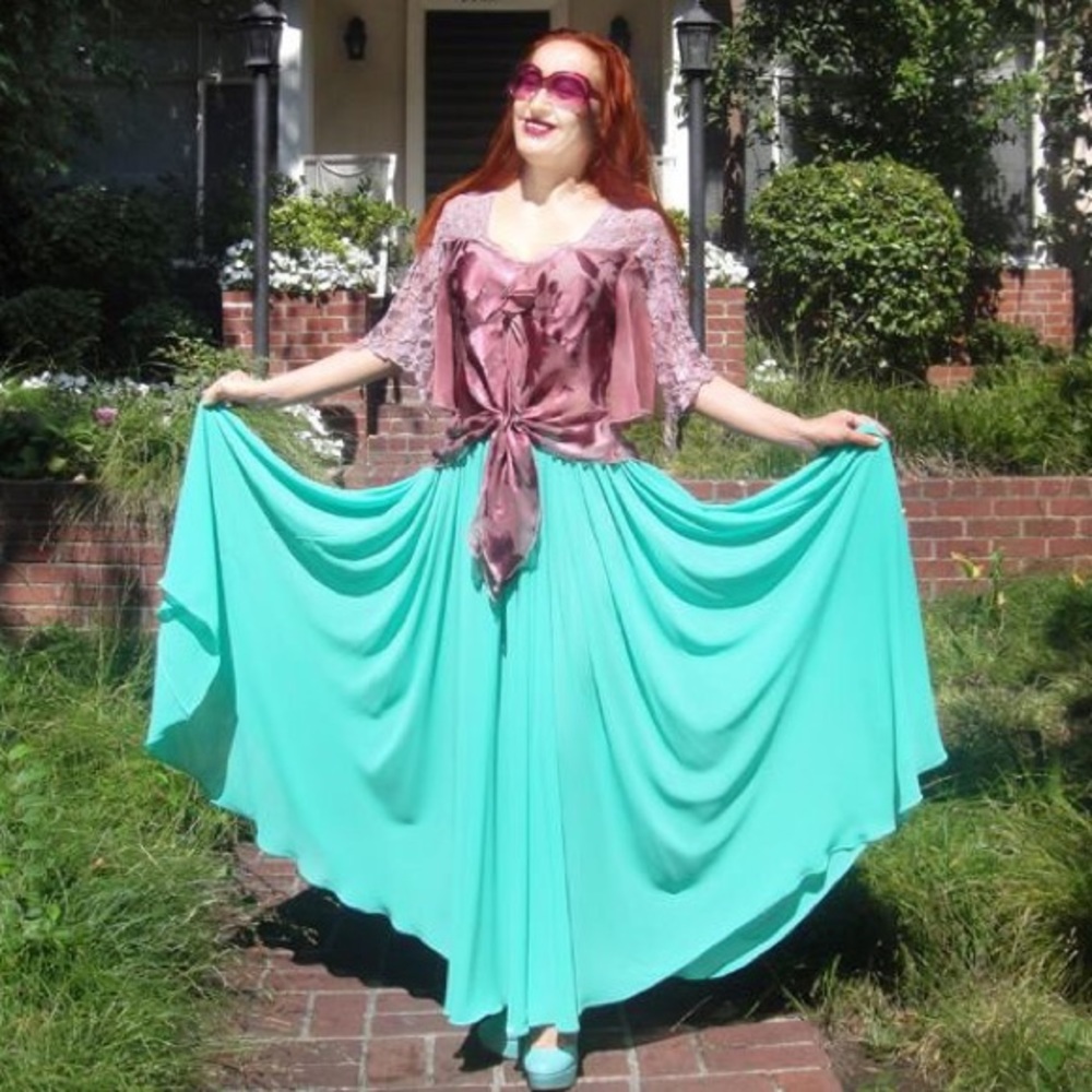 Aqua Chiffon Full Circle Skirt Ameynra design New